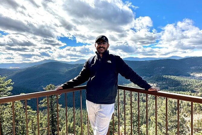 Guided Hiking Tour in Colorado Rocky Mountains View of Mt BlueSky - The payoff: Mount Evans, Mount Bierstadt, Evergreen, and Kittridge views