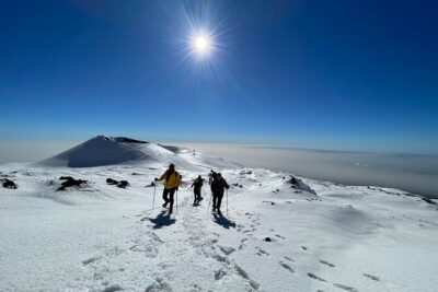 Hike near the summit craters up to the maximum safe altitude currently foreseen - The hike numbers you should expect: 6.5 km and ~500 m up